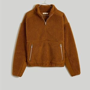 Madewell Brown Sherpa Half-Zip Sweatshirt